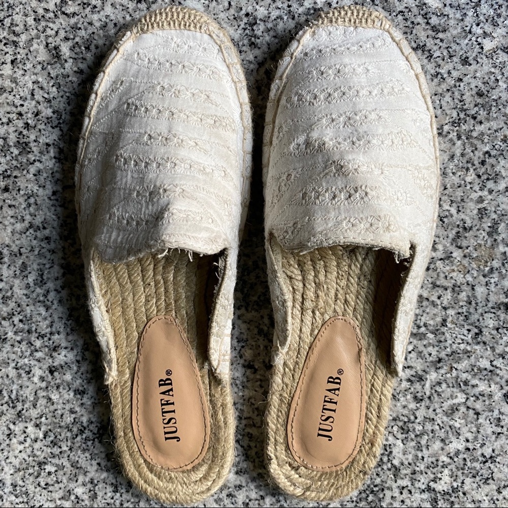 white espadrille mules